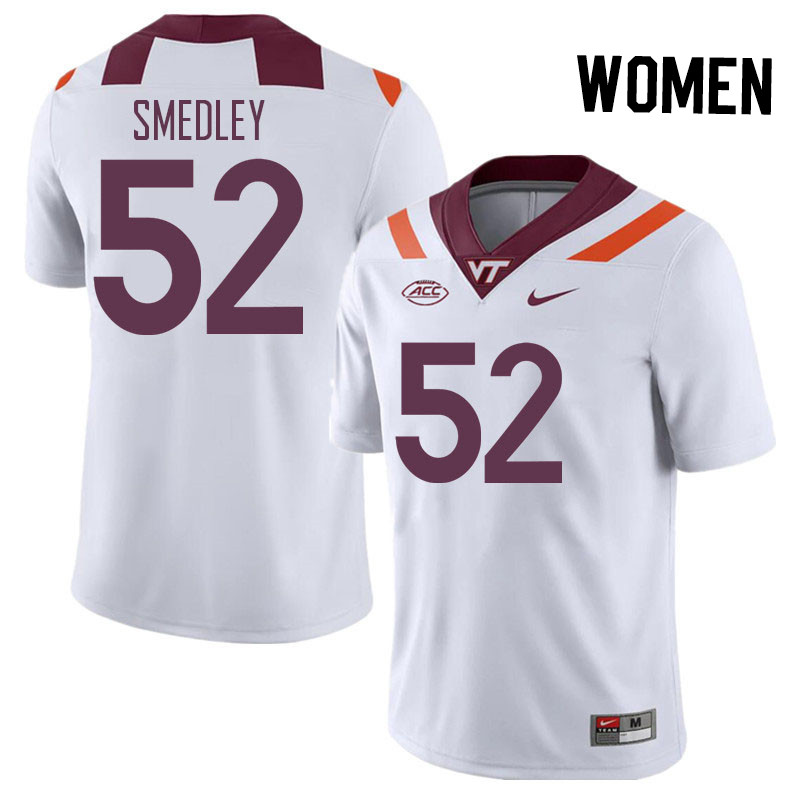 Women #52 Tyler Smedley Virginia Tech Hokies College Football Jerseys Stitched Sale-White